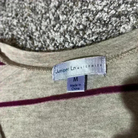 JUNIPER LANE MATERNITY Beige Burgundy Striped V-Neck Long Sleeve M - Picture 5 of 8